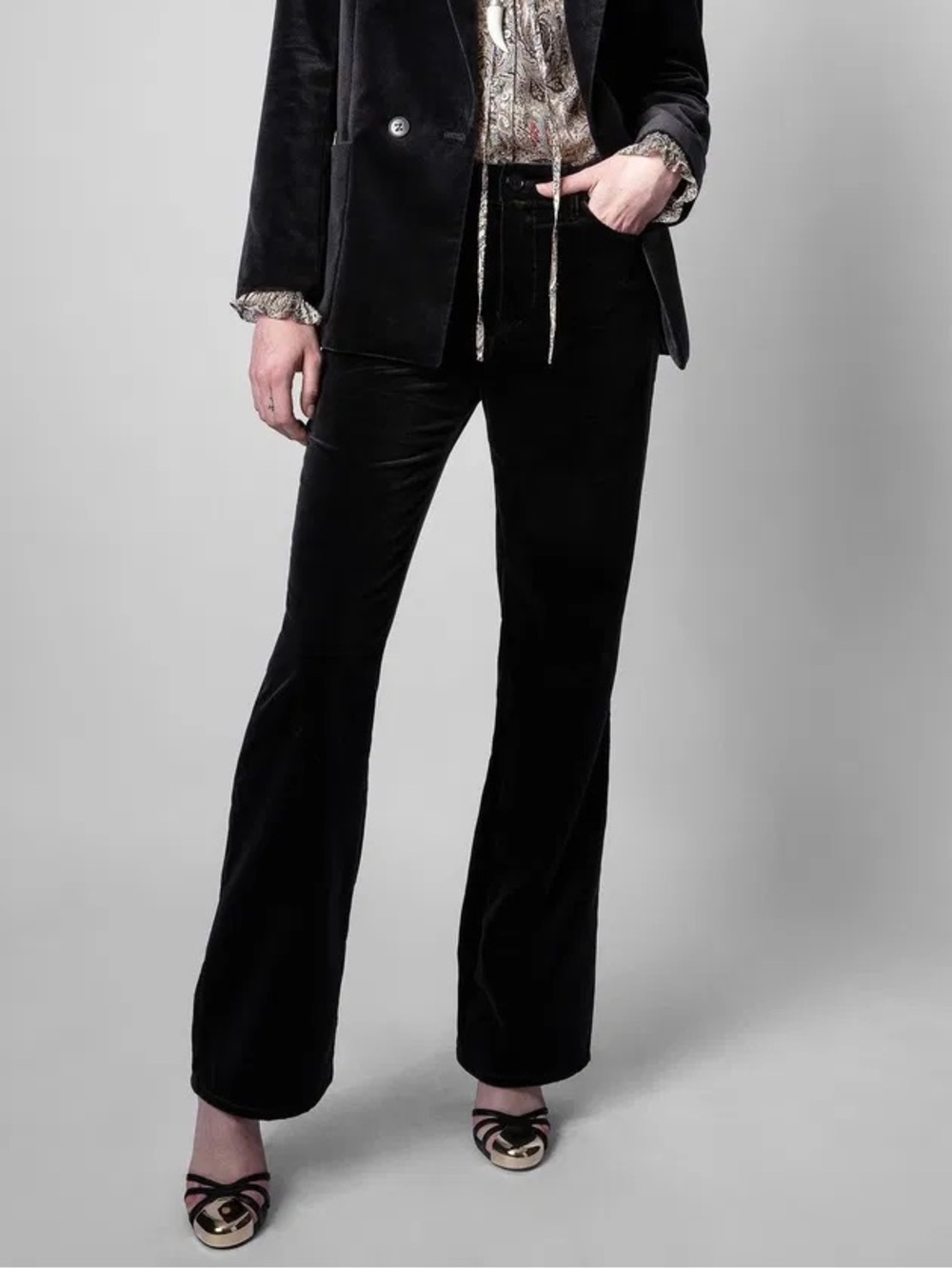 Zadig & Voltaire Navy Pistol Velvet Flare Trouser High Waist Pants